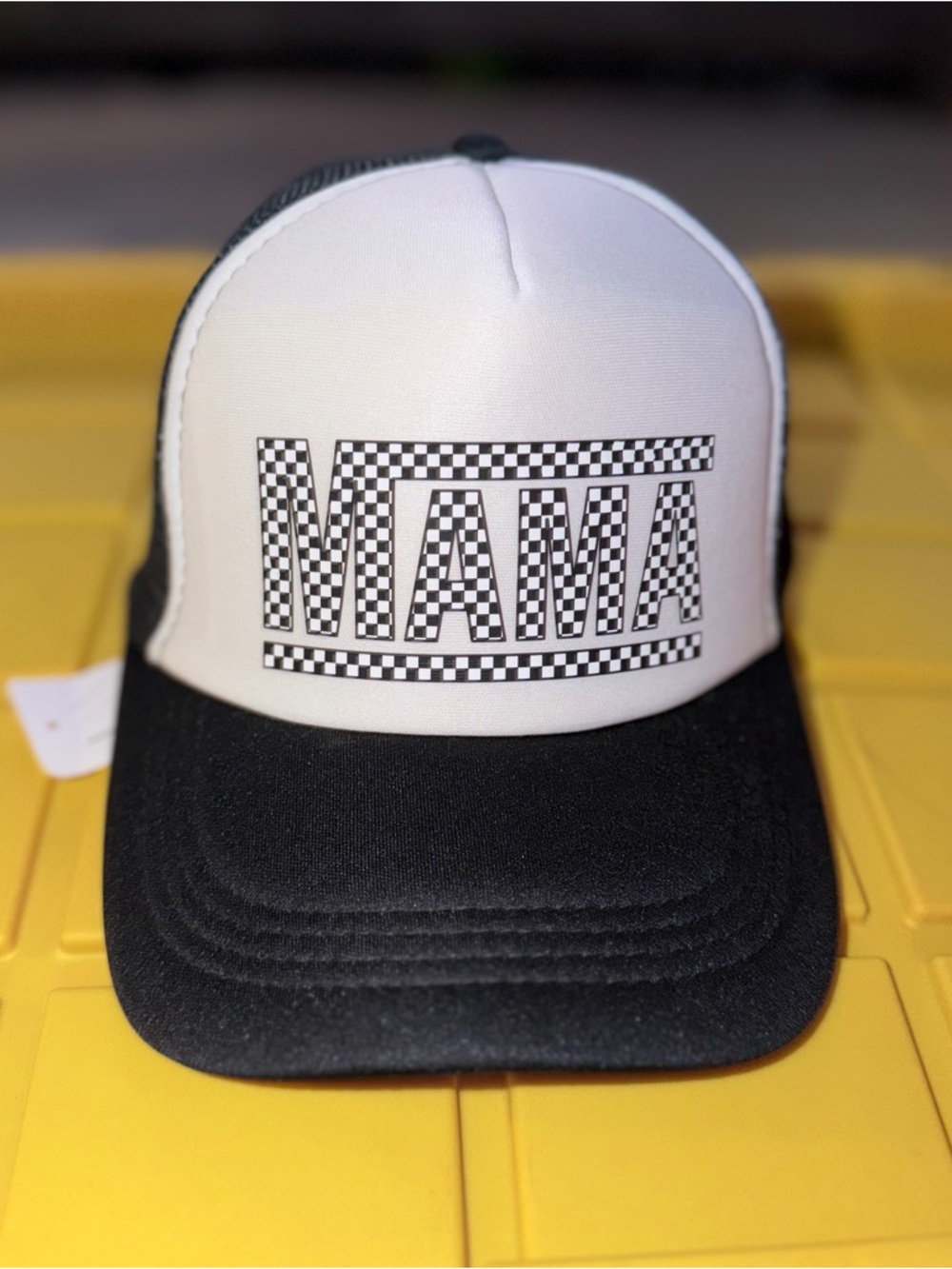 MAMA Checkerboard Trucker Hat - Black & White